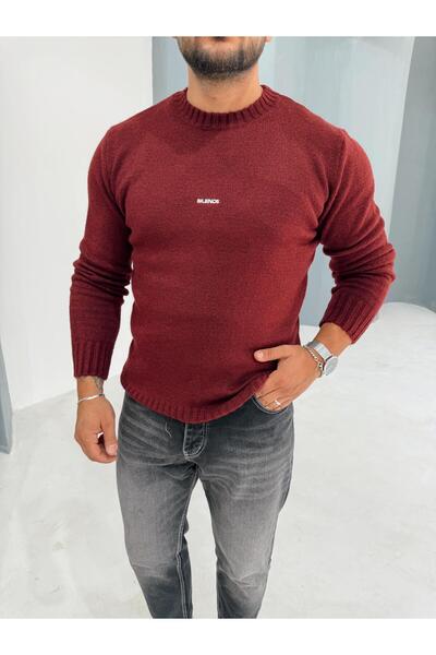 Baycombine35 Men's Basic Slim Fit Silence Written Knitwear Sweater