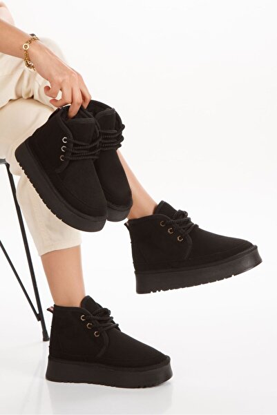 EPTC Kadın Siyah Renk Kalın Taban Bağcıklı Günlük Bot