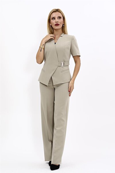 ÖNDER ÖZSOY Tokalı Kısa Kollu Ceket & Bol Paça Pantolon Takım-Bambu