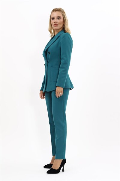 ÖNDER ÖZSOY Cep Torbalı Ceket & Boru Paça Pantolon Takım-Petrol