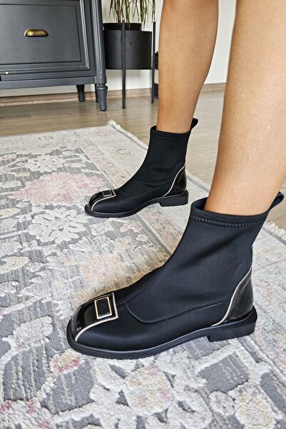 Topukla Footwear OPS 022 55 Topukla Kadın Hakiki deri Streç Scuba Düz Tabanlı Bot