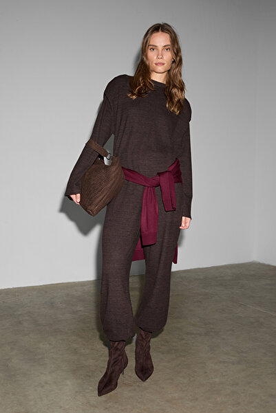 GRIMELANGE Iseas Women's Soft and Flexible Fabric Brown Sweatpants with Elasticated Legs