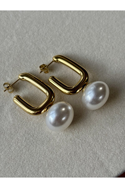 plnstudio Çelik Dikdörtgen İncili Küpe