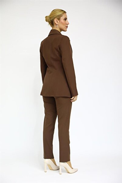 ÖNDER ÖZSOY Yakalı Klasik Ceket & Boru Paça Pantolon Takım-Kestane