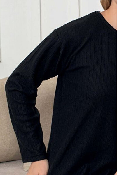 Farya Home Set de pijamale tricotate cu mâneci lungi, cu dungi interlock, pentru iarnă