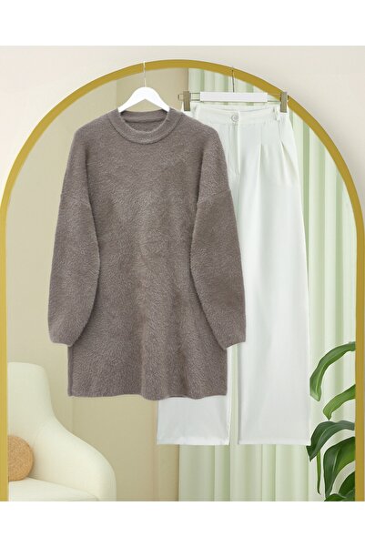 Modamorfo Bearded Long Loose Knitwear Tunic - Earth