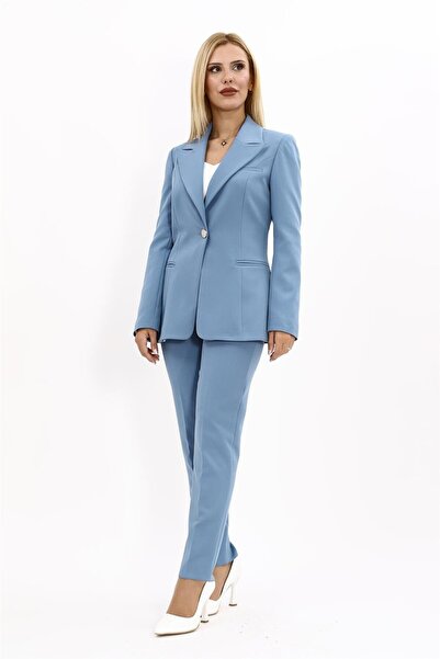 ÖNDER ÖZSOY Tek Düğmeli Klasik Blazer Ceket & Dar Paça Pantolon Kadın Takım E...