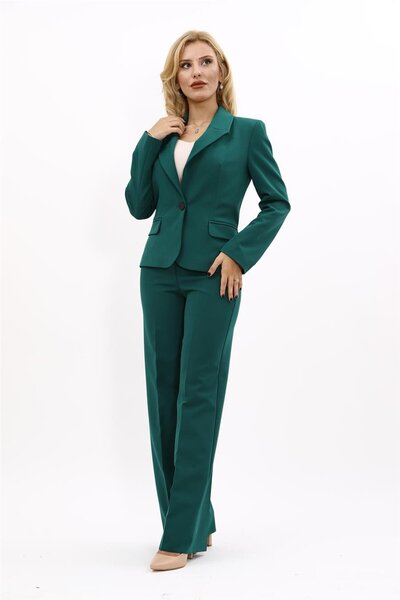 ÖNDER ÖZSOY Erkek Yaka Tek Düğmeli Klasik Ceket & Bol Paça Pantolon-Zümrüt