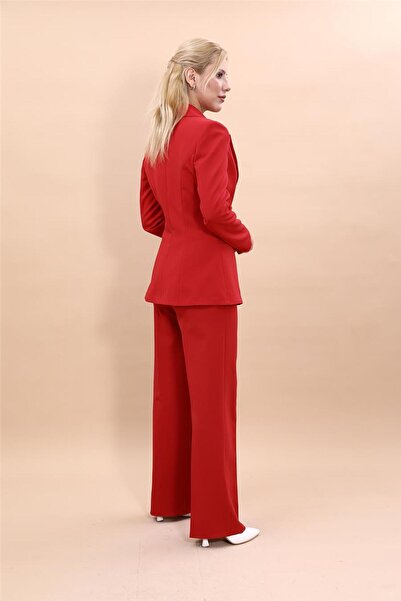 ÖNDER ÖZSOY Erkek Yaka Tek Düğmeli Klasik Ceket & Bol Paça Pantolon Takım-Kırmızı