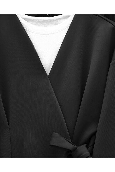 Modamorfo Buy Double Tie Scuba Kimono Set -Black