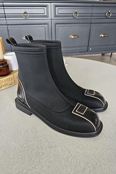 Topukla Footwear OPS 022 55 Topukla Kadın Hakiki deri Streç Scuba Düz Tabanlı Bot