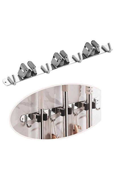 Rabelix Online Marketing Paslanmaz Çelik Üç Kancalı Çift Klipsli Askılık Paspas Süpürge Fırça Tutucu