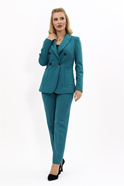 ÖNDER ÖZSOY Cep Torbalı Ceket & Boru Paça Pantolon Takım-Petrol