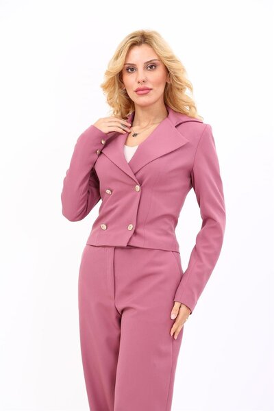 ÖNDER ÖZSOY Shirt Collar Kuruvaze Short Jacket-Rose - 1059100