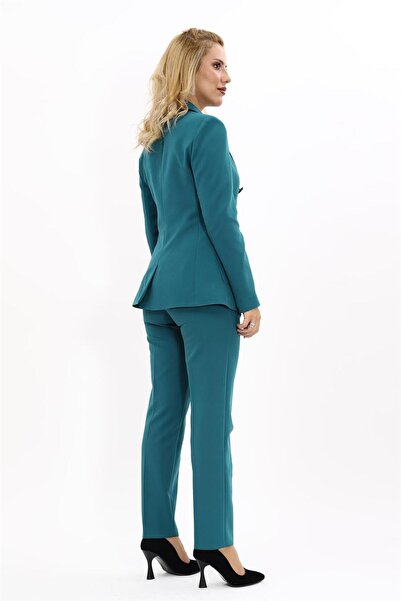 ÖNDER ÖZSOY Cep Torbalı Ceket & Boru Paça Pantolon Takım-Petrol