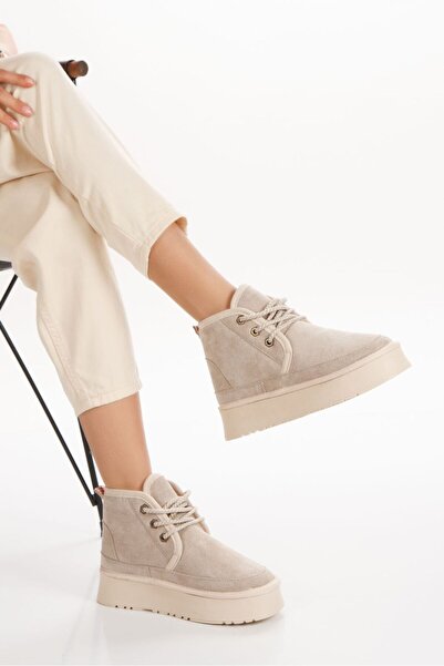 EPTC Kadın Krem Renk Kalın Taban Bağcıklı Günlük Bot