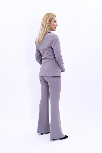 ÖNDER ÖZSOY Erkek Yaka Düğme Detaylı Ceket & İspanyol Paça Pantolon-Antrasit