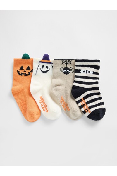 GAP Bebek Çok Renkli 4'lü Halloween Baskılı Crew Çorap Seti