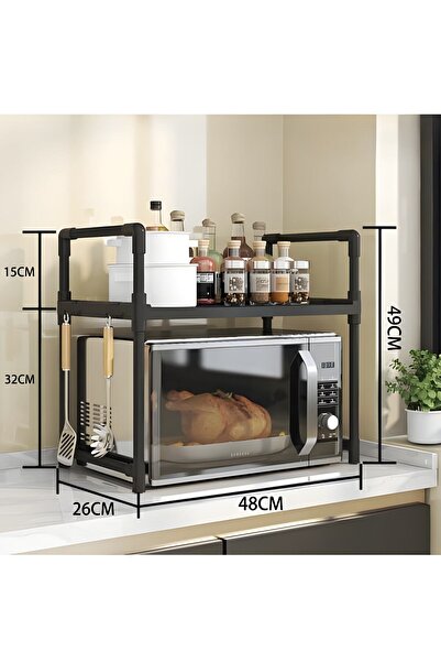 Tim Microwave Oven Shelf, Plastic, 49x48x32 cm, Black – Practical Kitchen Organizer