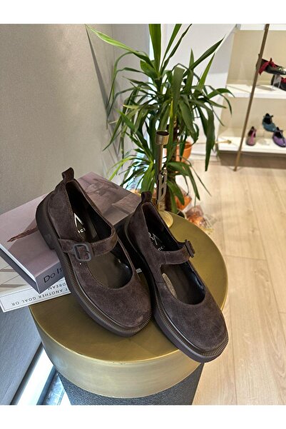 BABLACK Tek Bantlı %100 Hakiki Deri Nubuk Kadın Makosen Kahverengi