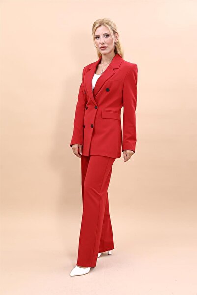 ÖNDER ÖZSOY Erkek Yaka Kuruvaze Blazer Ceket & Bol Paça Pantolon-Kırmızı