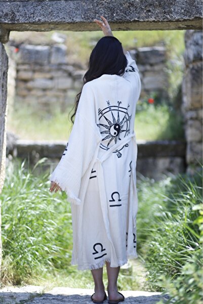 Befera Design Muslin Kimono 100% Cotton Zodiac Printed Patterned Bathrobe Kaftan Dressing Gown
