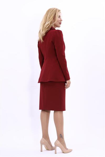 ÖNDER ÖZSOY Midi Boy Drape Kol Ceket & Kısa Kalem Etek Takım-Bordo