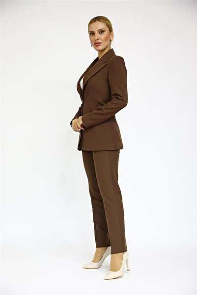 ÖNDER ÖZSOY Yakalı Klasik Ceket & Boru Paça Pantolon Takım-Kestane