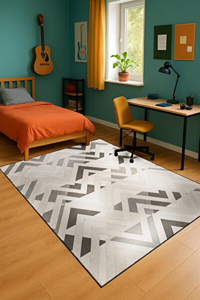 Rugs Modern Halı MOSSO Gri Temalı Soyut Geometrik Desenli Dokuma Taban Modern...