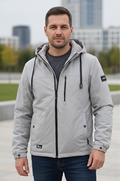 embody Men's waterproof jacket, with detachable hood, pockets, zip, grey 8408-4