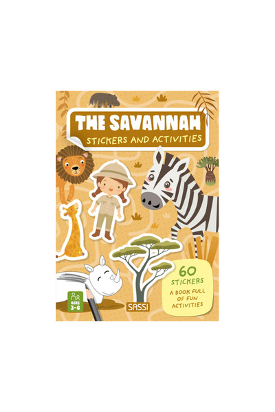SASSI Caiet de activități cu stickere - Savana, SASSI, 3 ani +