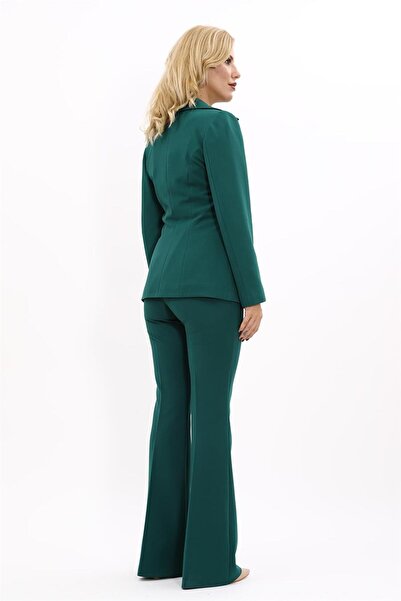 ÖNDER ÖZSOY Erkek Yaka Yelek Ceket & İspanyol Paça Pantolon-Zümrüt