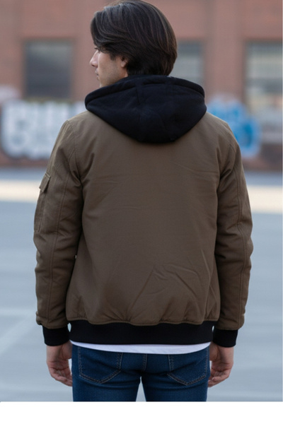 embody Men's jacket, with detachable hood, pockets, with zip, brown 8411-3