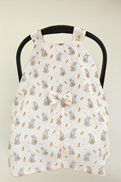 MimiCo Bebek Müslin Puset Örtüsü Tavşan Desenli %100 Pamuk Arabada Puset Örtüsü
