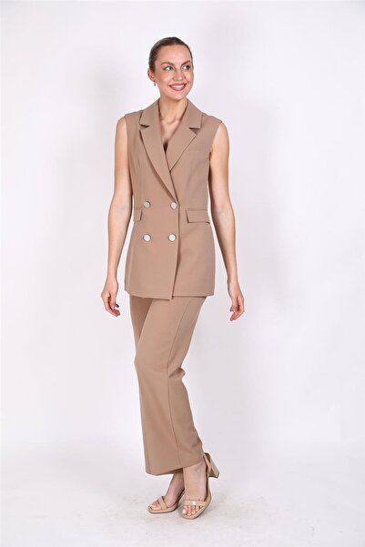 ÖNDER ÖZSOY Blazer Vest & Wide Leg Trousers-Stone - 1523520