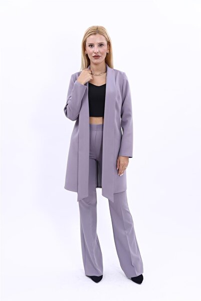 ÖNDER ÖZSOY Shawl Collar Long Jacket & Spanish Flare Trousers-Anthracite - 10...