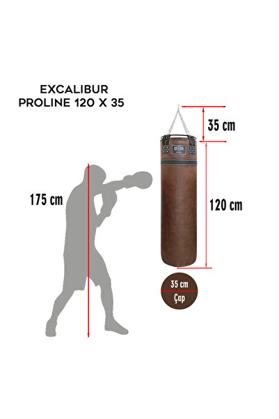 Excalibur Proline Steel Salon Tipi Profesyonel Çemberli Boks Torbası 120 x 35 Kahve