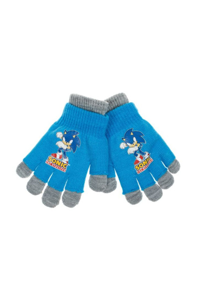 Sonic Double Gloves Blue Grey with Print for Children 6-10 Years - 1 pair