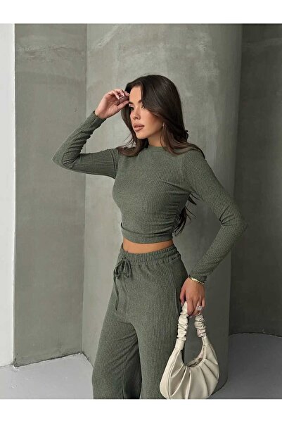 albaroda Ženski zeleni set pantalona dugih rukava Skraćeni kroj i Široke noga...