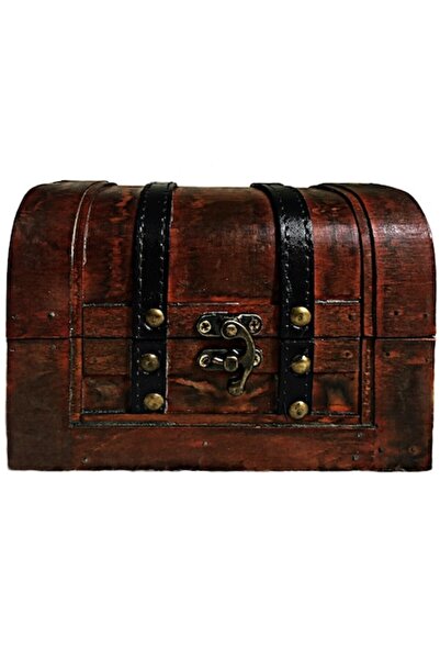Bella Wood and Leather Chest, Retro Vintage Style, 18 x 12 x 12 cm