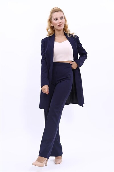 ÖNDER ÖZSOY Şal Yaka Uzun Ceket & Bol Paça Pantolon-Lacivert