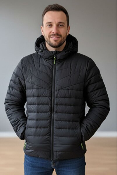 embody Jachetă bărbătească Fas cu glugă detașabilă, buzunare negre cu fermoar...