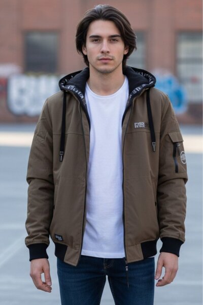 embody Men's jacket, with detachable hood, pockets, with zip, brown 8411-3