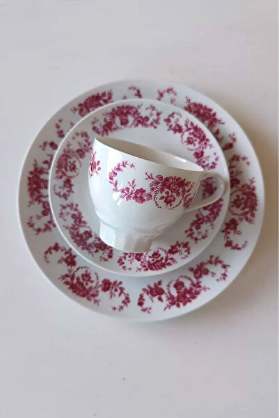 Bavaria Edelstein 73 Antique Porcelain Teacup Set with Pink Flowers 3 Pieces 130 ml