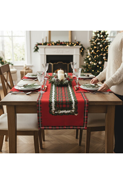 Bohem kutusu Yeniyıl Kırmızılı Runner - 48 x 135 cm