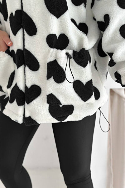 Noa Noa Women's Oversized Heart Patterned Fleece Coat – Warm & Bold Style