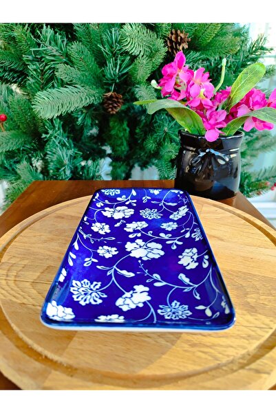 Madame Coco Rêve Bleu Rennes Dikdörtgen Mavi Renk Çiçekli Tabak 22 x 12 cm - 1 Adet
