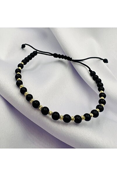 OEM Brățară cu bilute din aur 14k și onix - Reglabila