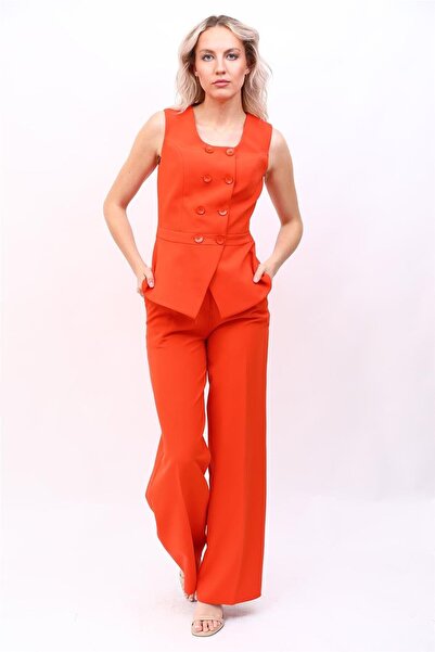 ÖNDER ÖZSOY Aller Yelek & Yüksek Bel Bol Paça Pantolon Takım-Turuncu