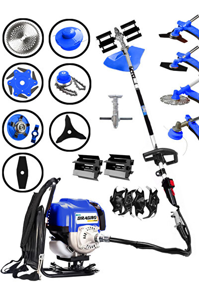 Dragro 4x4 10 Başlıklı Bahçe Seti 2 Zamanlı Sırt Tipi Benzinli Motorlu Tırpan...